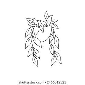 Vector isolated pot houseplant with hanging leaves colorless black and white contour line easy drawing