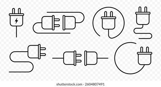 Vector isolated Power Plug icon set in black outline