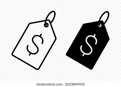 Vector aislado Precio Icono de etiqueta establecido en contorno negro y relleno