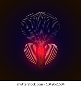 Vector Isolated Prostate With Pain Center. 3D White Human Organ . Medicine Concept With Line. Vector Illustration Of Prostatitis. Sexual Infections, Prostate.