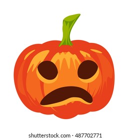 Vector isolated pumpkin. Halloween design, emotion, sad, scary, surprised smile. Jack lantern for website, flier, invitation card, sticker
