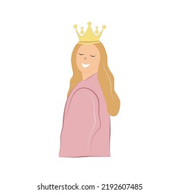 Vector isolated queen on white background. Cartoon character. A smile on your face. Colorful flat illustration.