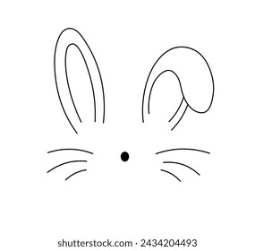 Vector isolated rabbit hare bunny muzzle ears nose whiskers colorless black and white contour line easy drawing