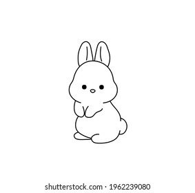 Vector isolated rabbit hare line drawing. Cute cartoon tiny rabbit hare doodle contour sketch
