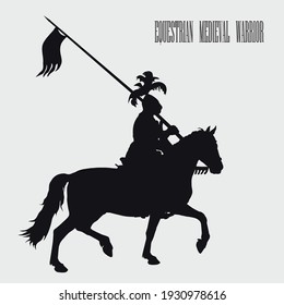 vector isolated realistic black silhouette of an equestrian medieval knight