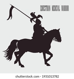vector isolated realistic black silhouette of an equestrian medieval knight