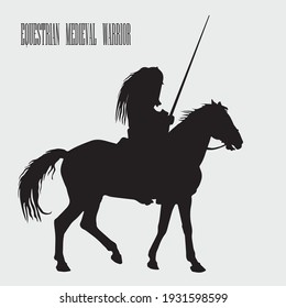 vector isolated realistic black silhouette of an equestrian medieval knight