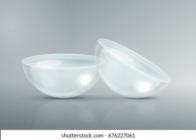 Vector isolated realistic eye contact lens on the bright background. Concept of ophthalmology, oculist profession and eye healthcare.