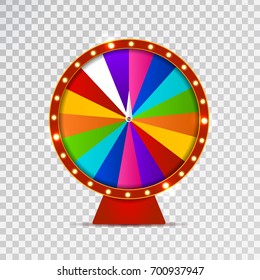Vector isolated realistic fortune roulette wheel on the transparent background. Concept of casino, spin, lottery and winning.