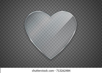 Vector isolated realistic heart glass on the transparent background for decoration and covering.
