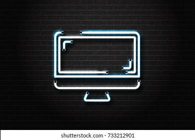 Vector isolated realistic neon sign of computer for decoration and covering on the wall background. Concept of electronics market and computer shop.
