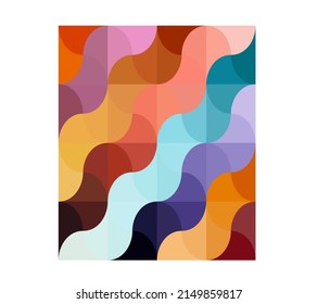 Vector isolated rectangle graphic geometric abstraction waves of many curly pixels in natural colors palette