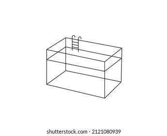 Vector isolated rectangle parallelepiped swimming pool aquarium colorless black and white contour line drawing