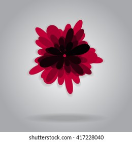 Vector isolated red flower, grey background, shadow. Simple flat design for invitation, wedding cards, postcards, websites, wallpapers, booklets, broshures. Valentine's day card