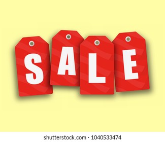 Vector isolated red hanging sales tags with optional transparent ground shadow