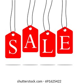 Vector isolated red hanging sales tags,illustrations