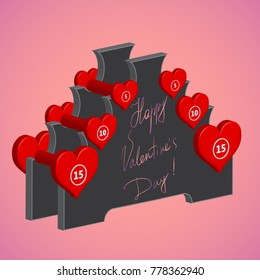 Vector isolated red heart shaped dumbbells on the rack with hand-written valentine’s greetings