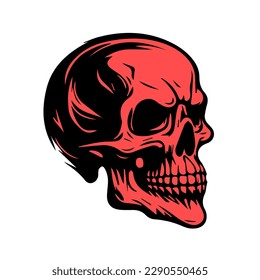 Vector isolated red skull devil. Cartoon skull. Grunge and vintage skull illustration. Line art skull vector tattoo