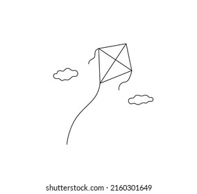 Vector isolated rhombus kite flying  in the clouds colorless black and white contour line drawing svg