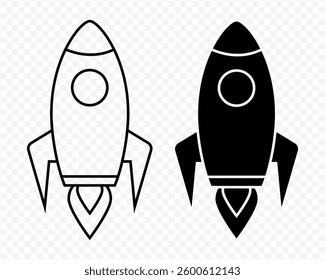 Vector isolated Rocket icon set in black outline and fill