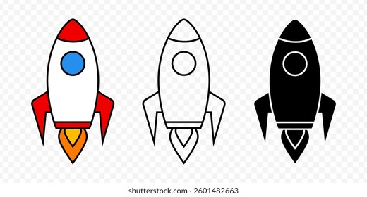 Vector isolated Rocket icon set in outline and fill