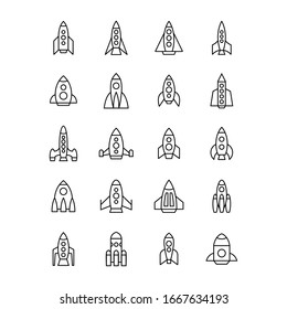 Vector isolated rockets icons set. Space ship pictogram. Future speed concept. Start project or start up desogn graphic.