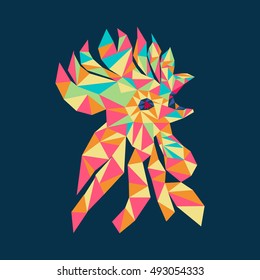 Vector Isolated rooster head colorful triangle decorative Logo illustration