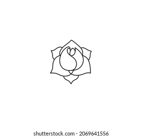 Esbozo de tatuaje lineal abstracto del signo de brote rosa aislado del vector