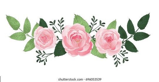 Vector isolated Rose buds with leaves. Beautiful realistic vector elements for invitation, wedding or greeting cards