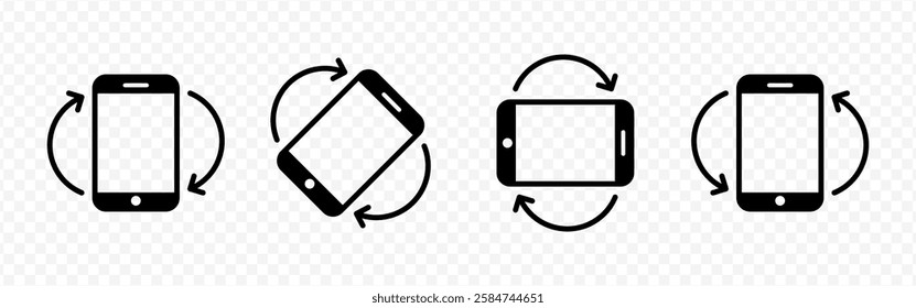 Vector isolated rotate device icon set in black color