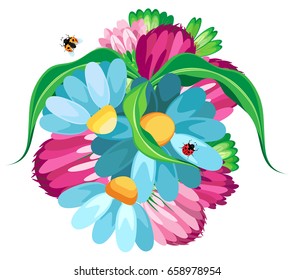 Vector isolated round bouquet of wildflowers on a transparent background