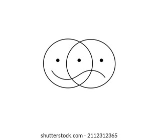 Vector isolated round double smiling face emblem  two    faced icon  logotype  symbol  logo  sad cheerful face  emotions
