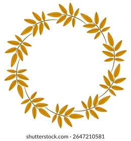 Vector isolated round frame of yellow dry autumn leaves. Border for text. Flat clipart for design