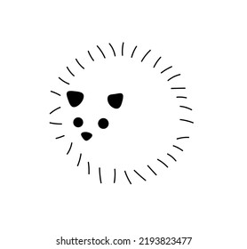 Vector isolated round hedgehog with needles eyes nose and ears colorless black and white contour line easy drawing