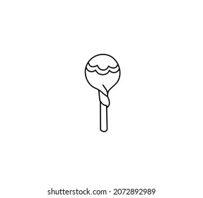 Vector isolated round lollipop on a stick contour black line simple graphic drawing. Drawn sucking candy icon, logotype, symbol