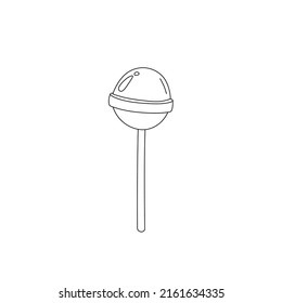 Vector isolated round lollipop on a stick colorless black and white contour line drawing