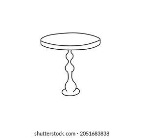 Vector isolated round table contour black line doodle drawing