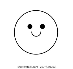 Vector isolated round wide smiling happy face emotion symbol colorless black and white contour line easy drawing