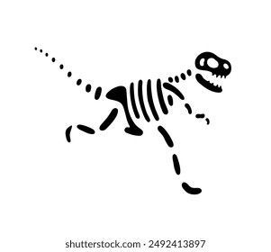 Vector isolated running dino skeleton bones colorless black and white contour line easy drawing