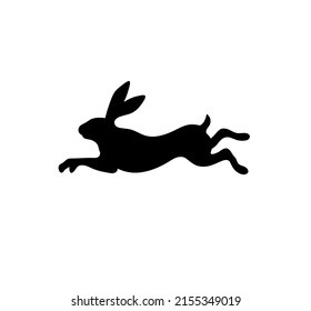 Vector isolated running rabbit hare side view symbol outline black colored silhouette shadow