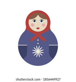 Vector isolated russian doll. Blue and red colors. Flat graphics.