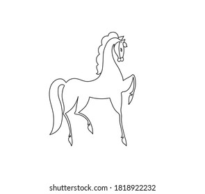 Vector aisló el dibujo del contorno del caballo folclórico ruso. Esbozo de esquema incoloro, ilustración de caballo de cuento de hadas. Gorodetsky pintando caballo.