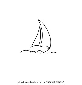 Vector isolated sailboat line simple drawing  Small cute tiny ship sailboat line doodle sketch  Yachting  sailing icon logotype symbol