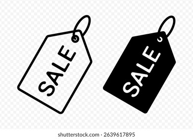 Vector isolated Sale Tag icon set in black outline and fill