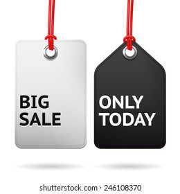 Vector isolated sale tag set, two hanging white and black tags