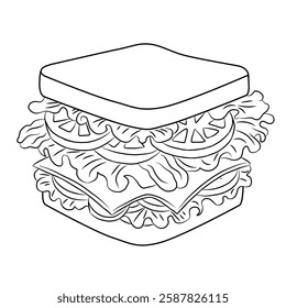 Vector isolated sandwich on white background, cartoon illustration. Line art.