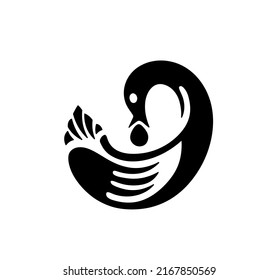 Vector isolated sankofa bird with its neck turned back colorless black outline silhouette stencil