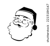 Vector isolated Santa Claus Father Christmas Saint Nicolas head face portrait stencil colorless black and white outline silhouette shadow shape 