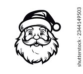 Vector isolated Santa Claus Father Christmas Saint Nicolas head face portrait stencil colorless black and white outline silhouette shadow shape