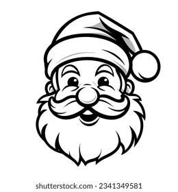 Vector isolated Santa Claus Father Christmas Saint Nicolas head face portrait stencil colorless black and white outline silhouette shadow shape